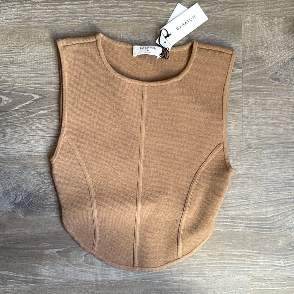 Aritzia Babaton Sleeveless Sculpted Tank Top - Camel